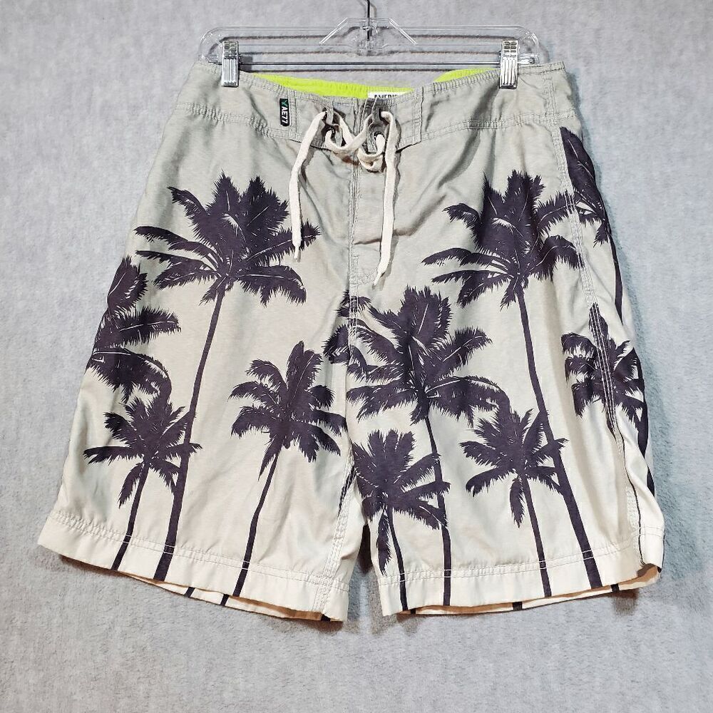 American Eagle Outfitters Trunks Men 32 Gray Palm Trees AE77 Swimwear Drawstring